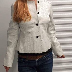 Elegant White Floral Women's Jones New York Leather Blazer